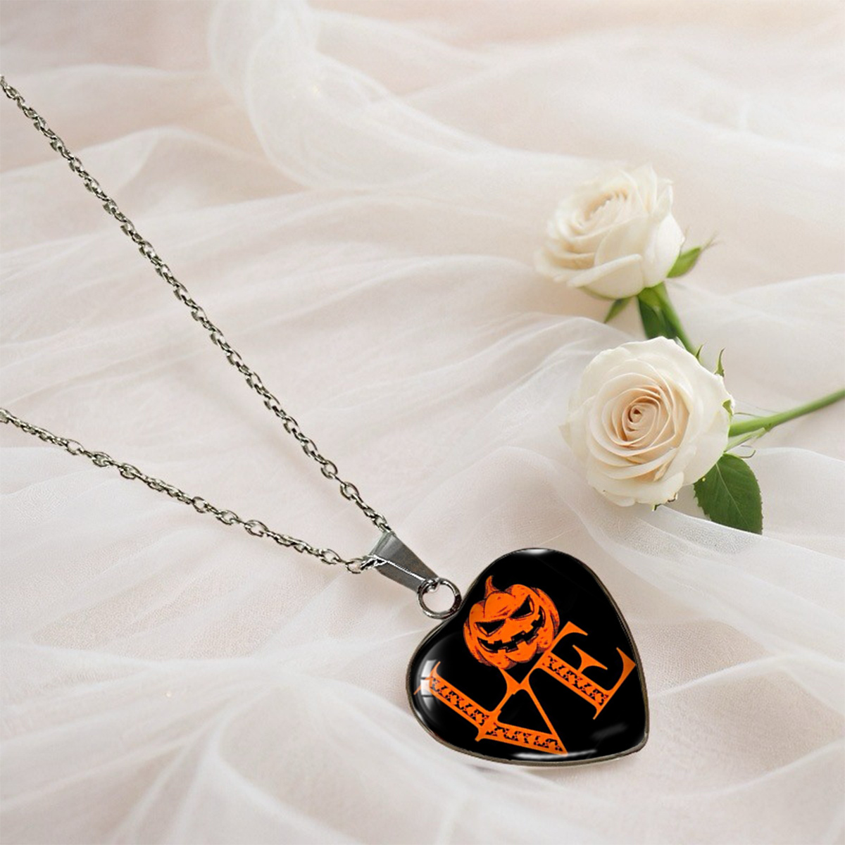 Vintage Gothic Pumpkin Heart-Shaped Necklace, Minimalist